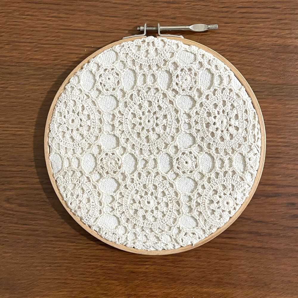 8.5" Repurposed Ivory Vintage Crochet Cottagecore Decor Wall Hanging